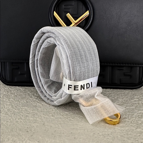 Fendi Inspired Black Shoulder Bag with Gold Accents - Picture 9 of 12